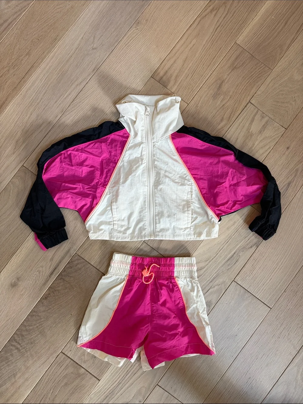Old Navy White, Hot Pink & Black Windbreaker Set